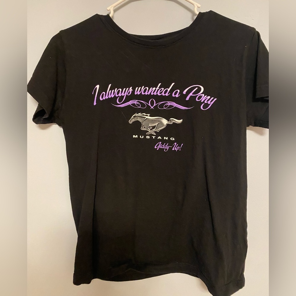 Black T-Shirt with Purple Mustang Print